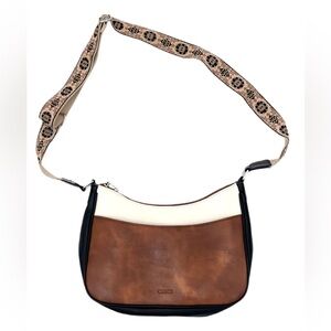 Cluci Vegan Leather Colorblock Black Brown White Crossbody Bag - Travel Friendly